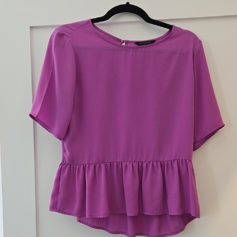 Banana Republic Purple Peplum Short Sleeve Blouse